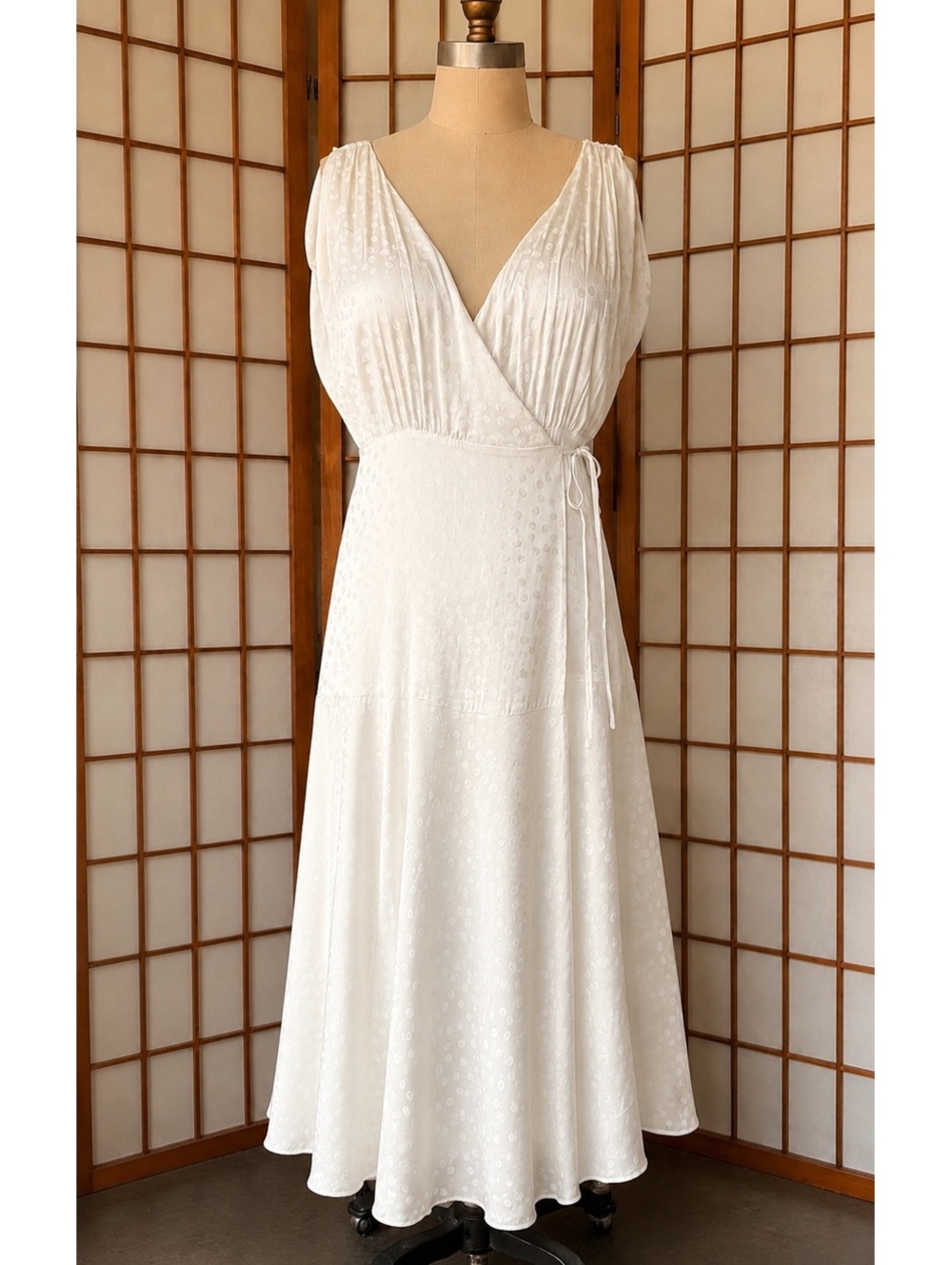 The Kooples Jacquard Polka Dot Wrap Midi Dress Size 2 M Ecru Bridal $385